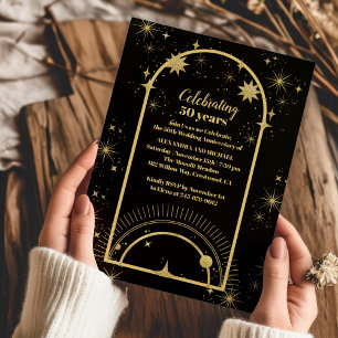 Convite Aniversário de Casamento Celestial Dourado Místico