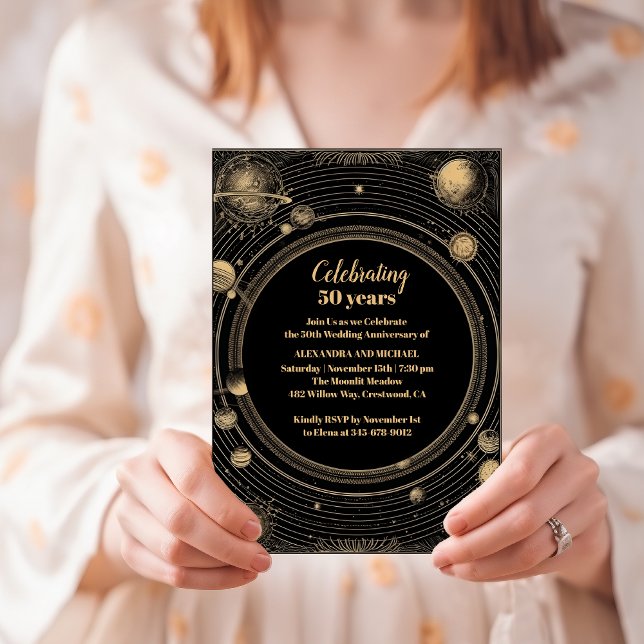 Convite Aniversário de Casamento Celestial Ouro Preto Míst (Criador carregado)
