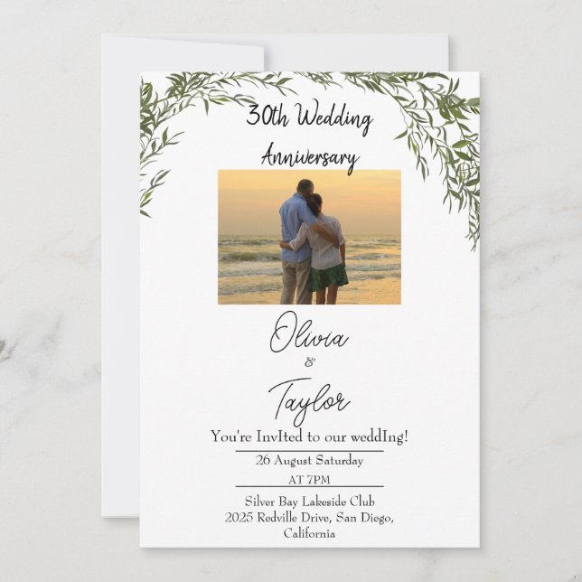 Convite Aniversário de Casamento Clássico Greenery (Frente)