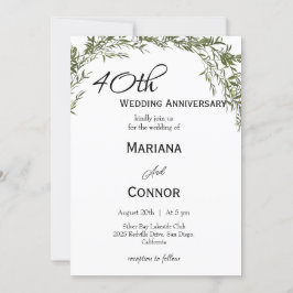 Convite Aniversário de Casamento Clássico Moderno com Folh