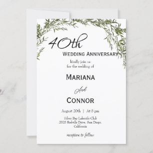 Convite Aniversário de Casamento Clássico Moderno com Folh