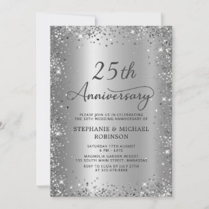 Convite Aniversário de Casamento com 25 de Glitter Metal C