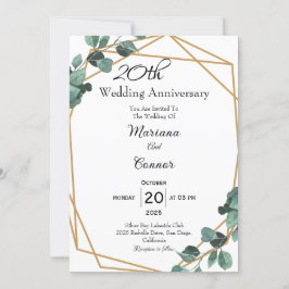 Convite Aniversário de Casamento com Folhagem Esmeralda Fr