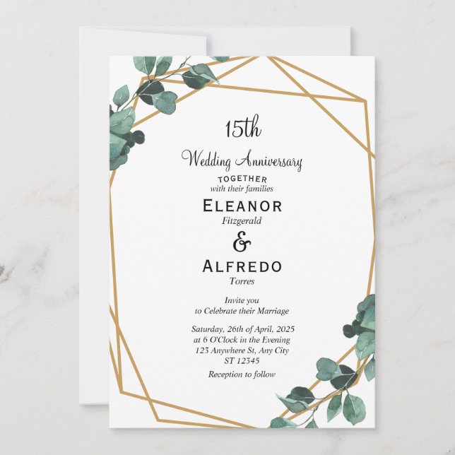 Convite Aniversário de Casamento com Folhagem Esmeralda Mo (Frente)