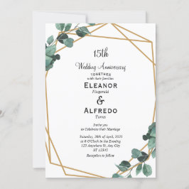 Convite Aniversário de Casamento com Folhagem Esmeralda Mo
