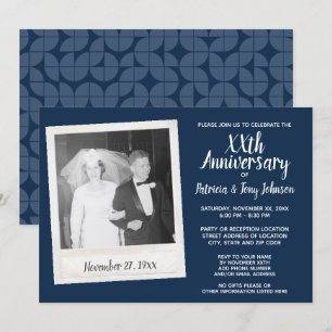 Convite Aniversário de Casamento com Foto Antiga - azul-ma