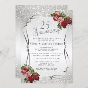 Convite Aniversário de Casamento com Glitter 25 Silver   D