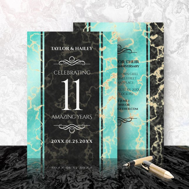Convite Aniversário de Casamento da 11 Turquesa Elegante (Criador carregado)