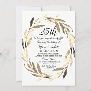 Convite Aniversário de casamento da grinalda dourada da