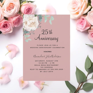 Convite Aniversário de casamento da rosa 25 de poeira bran