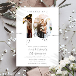 Convite Aniversário de Casamento de 10 Anos Moderno 2 Foto
