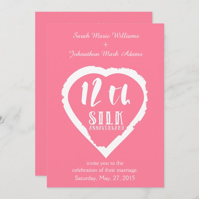 Convite aniversário de casamento de 12 anos seda tradicion (Frente/Verso)
