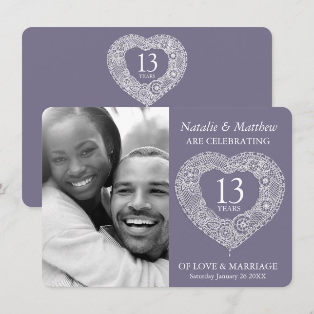 Convite Aniversário de casamento de 13 anos renda cinza br (Frente/Verso)