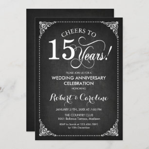 Convite Aniversário de Casamento de 15 - Branco Chalkboard