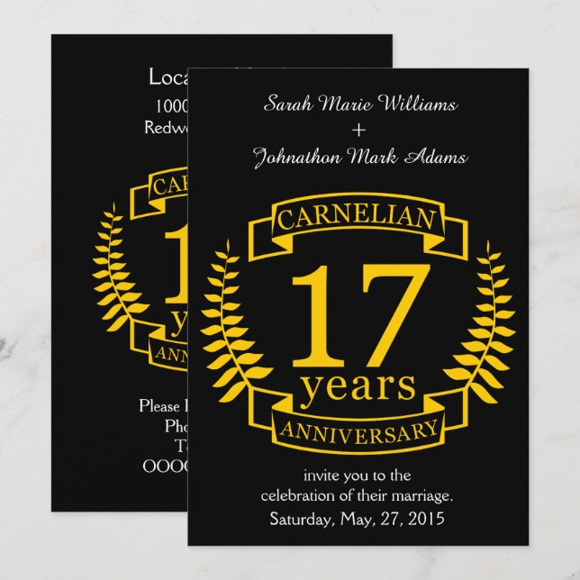 Convite Aniversário de casamento de 17 anos - pedra precio (Frente/Verso)