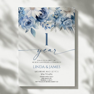 Convite Aniversário de Casamento de 1 Ano em Azul Empoeira
