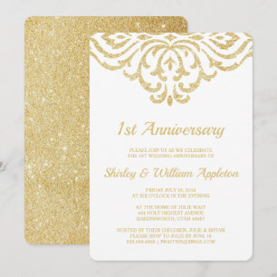 Convite Aniversário de Casamento de 1 Ano Gold Vintage Gla