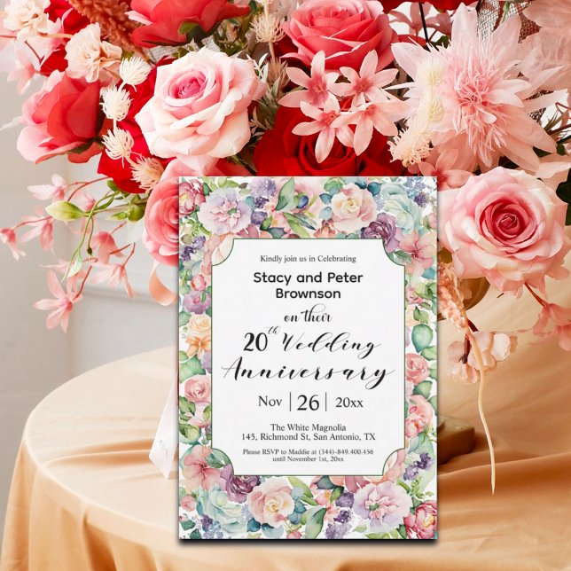 Convite Aniversário de Casamento de 20 do Elegante (Criador carregado)