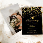 Convite Aniversário de Casamento de 20 Dourado e negro ele<br><div class="desc">Marque duas décadas de amor e comprometimento com o nosso Dourado convite para casamentos de 20 e negro. Este belo design combina a sofisticação clássica com um toque de glamour, com um pano de fundo preto eterno adormecido com sotaques dourados brilhantes. Perfeito por comemorar este marco significativo, este convite é...</div>