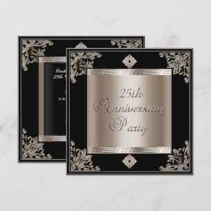 Convite Aniversário de Casamento de 25 Anos Art Déco Preto