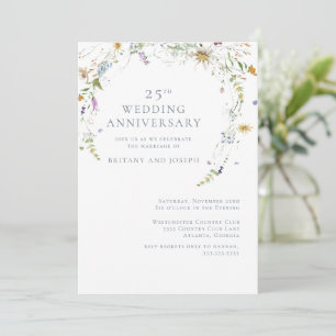 Convite Aniversário de Casamento de 25 Anos Floral Azul Fl