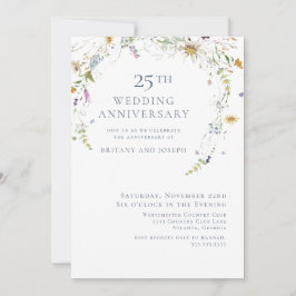Convite Aniversário de Casamento de 25 Anos Floral Azul Fl