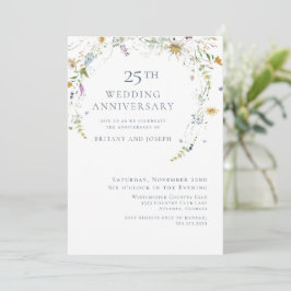 Convite Aniversário de Casamento de 25 Anos Floral Azul Fl