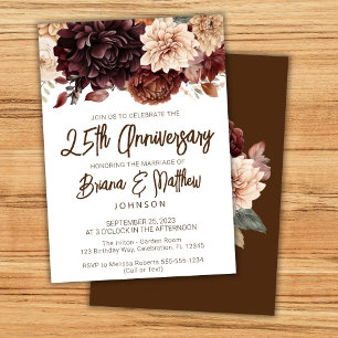 Convite Aniversário de Casamento de 25 anos Floral Bege Ma
