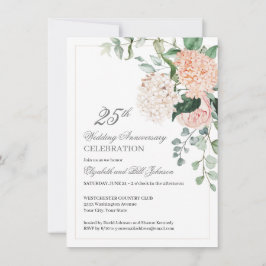 Convite Aniversário de Casamento de 25 Anos Floral Rosa Aq