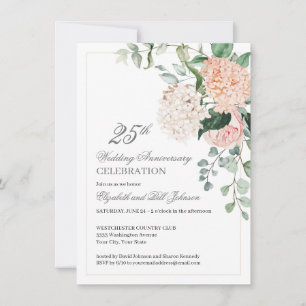 Convite Aniversário de Casamento de 25 Anos Floral Rosa Aq