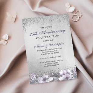 Convite Aniversário de Casamento de 25 Anos Floral Roxo Pr
