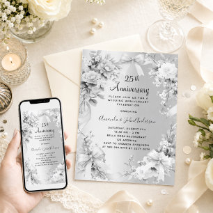 Convite aniversário de casamento de 25 anos flores de prat