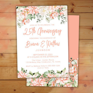 Convite Aniversário de Casamento de 25 anos Peach Blush Iv