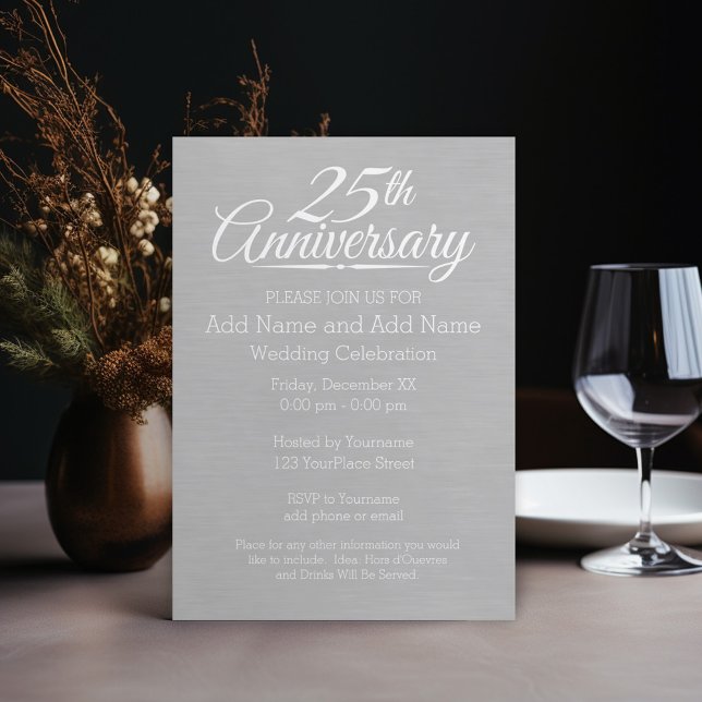 Convite Aniversário de Casamento de 25 Anos Personalizado (25th Wedding Anniversary Invitation - download option available)
