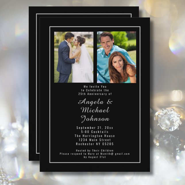 Convite Aniversário de Casamento de 25 de Prata Negra Entã (Criador carregado)