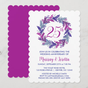 Convite Aniversário de Casamento de 25 de Prata Rosa Elega