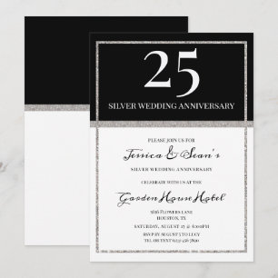 Convite Aniversário de Casamento de 25 de Silver e Negra