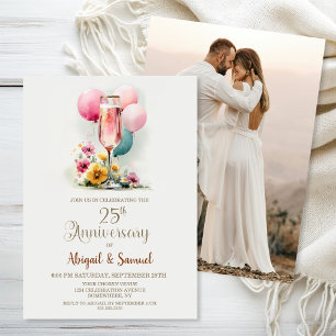 Convite Aniversário de Casamento de 25 de Vidro de Champag
