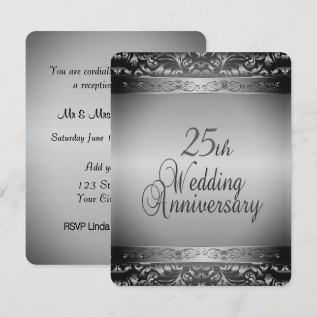 Convite Aniversário de Casamento de 25 Elegante (Frente/Verso)