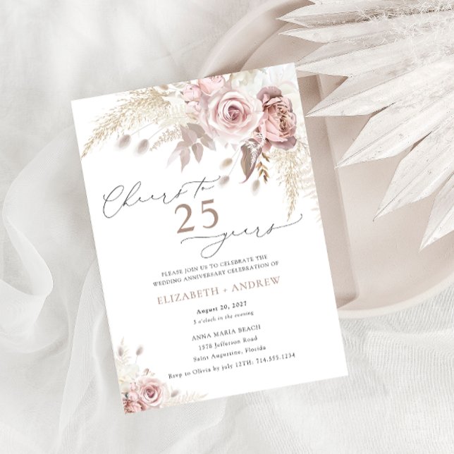 Convite Aniversário de Casamento de 25 Floral de Elegante  (Criador carregado)