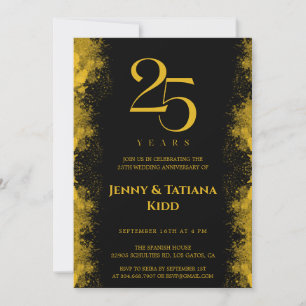 Convite Aniversário de Casamento de 25 Preto e Dourado