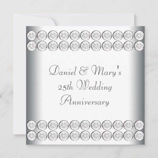 Convite Aniversário de Casamento de 25 Silver Elegante (Frente)