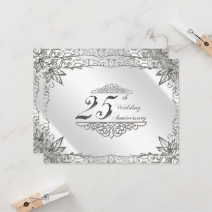 Convite Aniversário de Casamento de 25 Silver Flourish