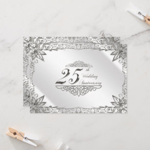 Convite Aniversário de Casamento de 25 Silver Flourish