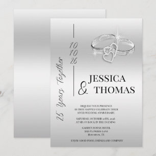 Convite Aniversário de Casamento de 25 Silver Glitzy