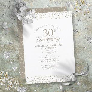 Convite Aniversário de Casamento de 30 Anos Pérolas Coraçõ