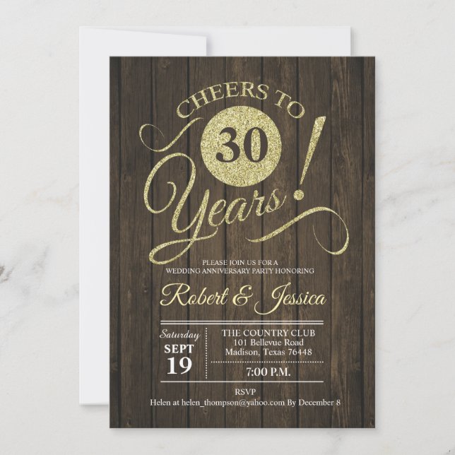Convite Aniversário de Casamento de 30 Anos Rústico - Made (Frente)