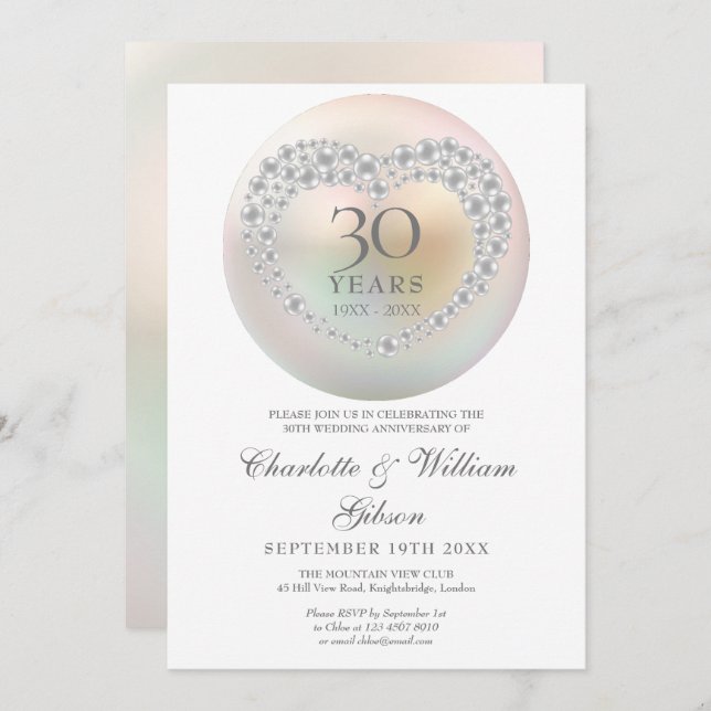 Convite Aniversário de Casamento de 30 do Coração Chic Pea (Frente/Verso)