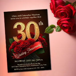 Convite Aniversário de Casamento de 30 Dourado das Rosas v