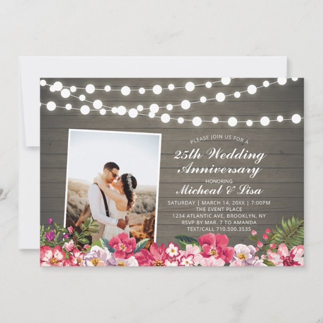 Convite Aniversário de Casamento de 40 Anos em Madeira Rús (Frente)